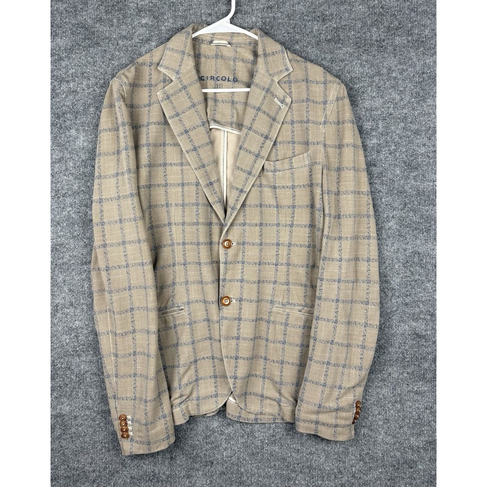 Circolo 1901 Mens 52 US 42 Blazer Beige Blue Plaid Stretch Cotton Italy